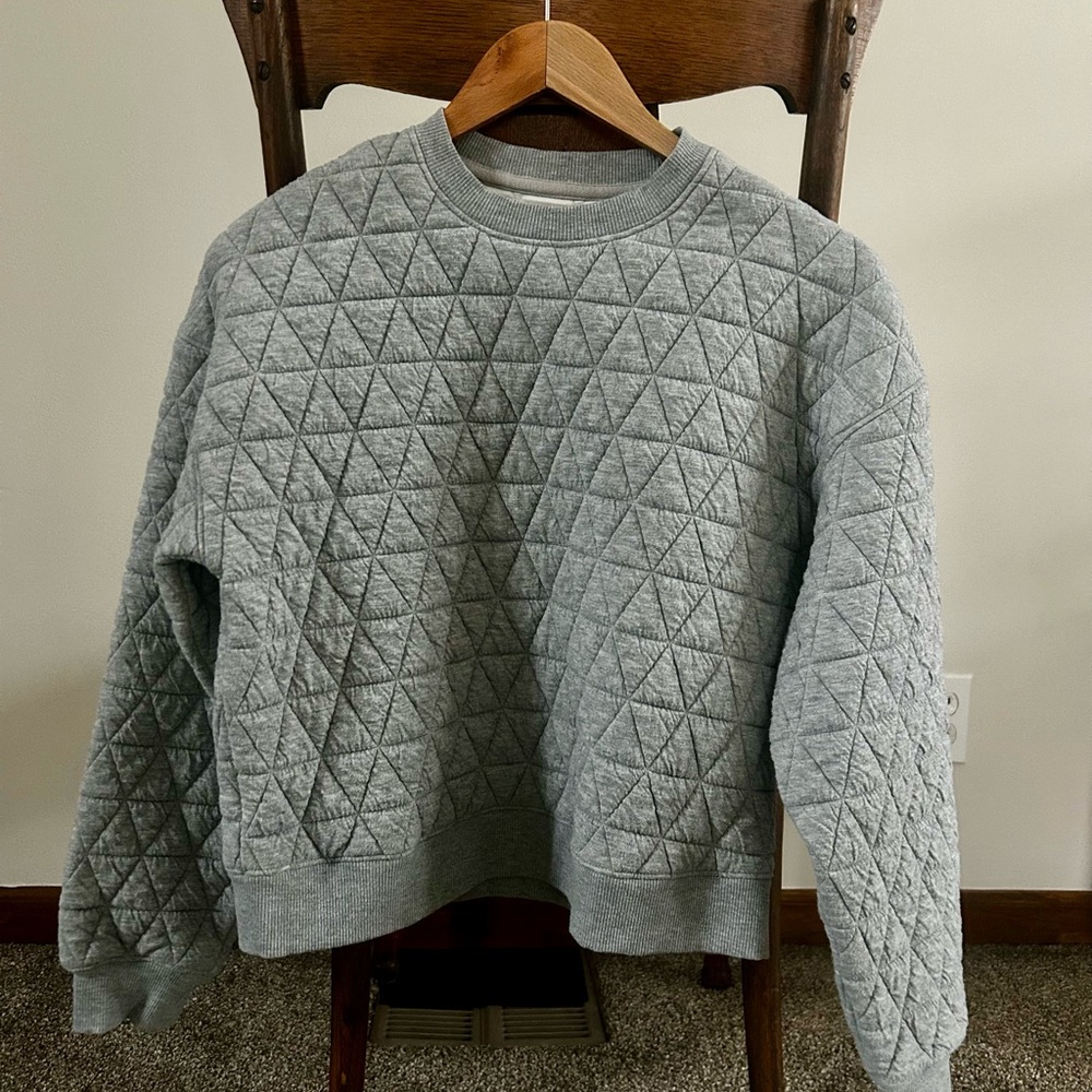 Thread & Supply Gray Quilted Crew Neck Sweater